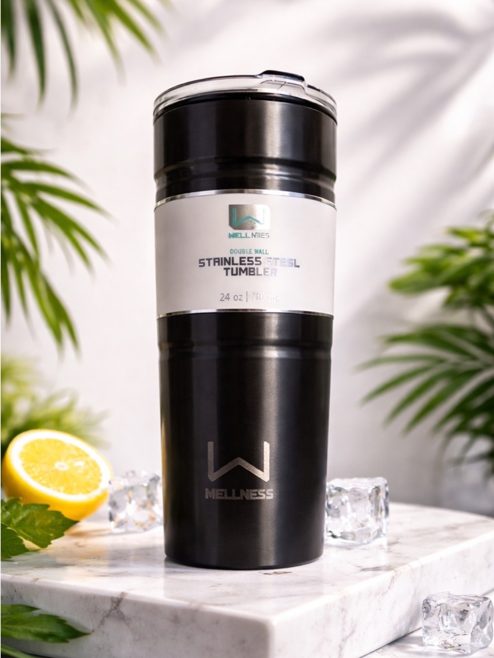Wellness Double Wall Stainless Steel Tumbler 24 oz Black Insulated Travel Mug